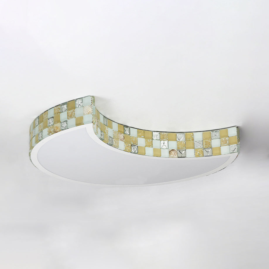 Yellow/Blue Moon Flush Light Tiffany Mosaic Glass and Acrylic LED Flush Ceiling Light for Bedroom Clearhalo 'Ceiling Lights' 'Close To Ceiling Lights' 'Close to ceiling' 'Flush mount' Lighting' 17325