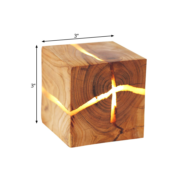 Rustic Style Cracked Cube Wall Light Wood Sconce Light for Kids Bedroom Nursing Room Clearhalo 'Wall Lamps & Sconces' 'Wall Lights' Lighting' 173254