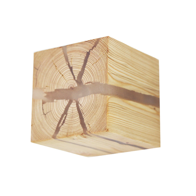 Rustic Style Cracked Cube Wall Light Wood Sconce Light for Kids Bedroom Nursing Room Clearhalo 'Wall Lamps & Sconces' 'Wall Lights' Lighting' 173256