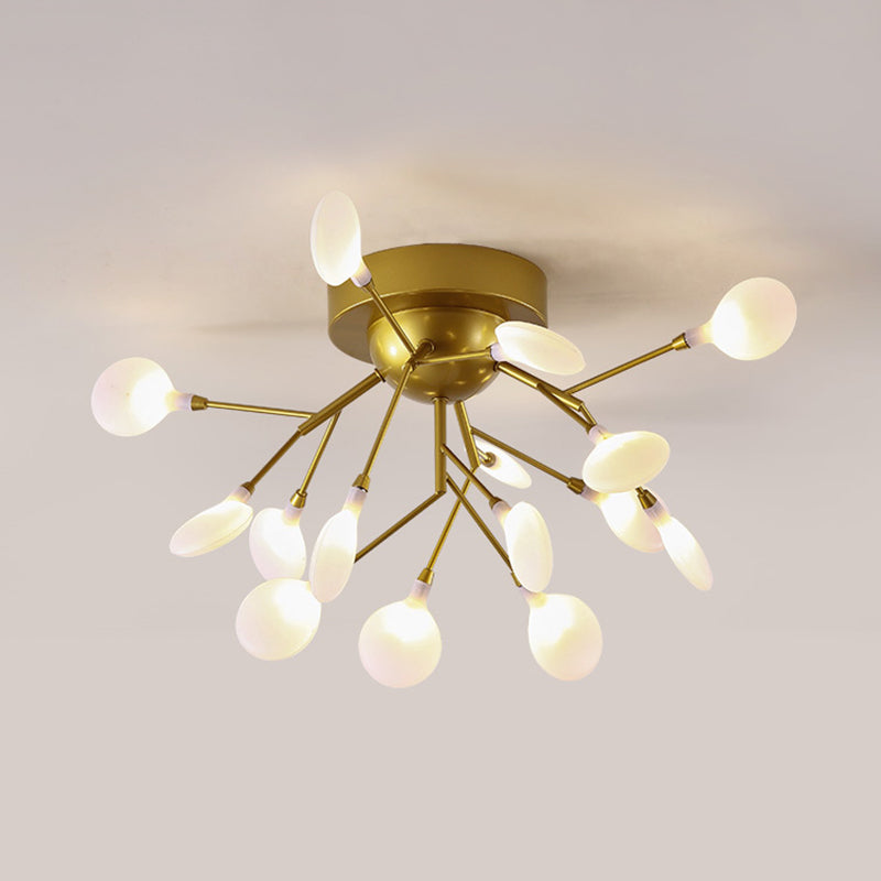 Modern Creative Gold Ceiling Fixture Plant Shape Multi-Head Metal Semi Flush Ceiling Light for Hotel Clearhalo 'Ceiling Lights' 'Close To Ceiling Lights' 'Close to ceiling' 'Glass shade' 'Glass' 'Semi-flushmount' Lighting' 173271