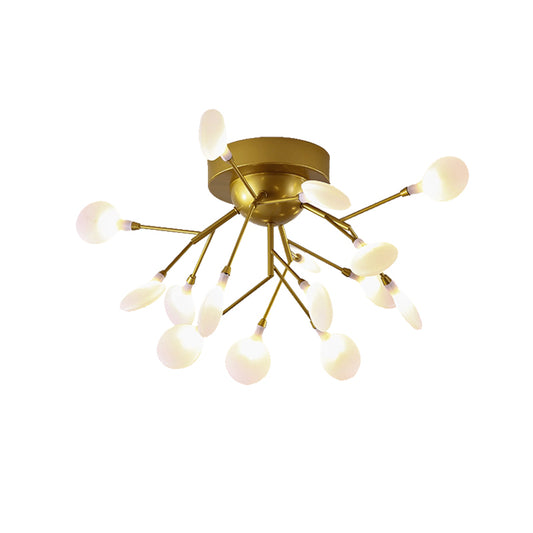 Modern Creative Gold Ceiling Fixture Plant Shape Multi-Head Metal Semi Flush Ceiling Light for Hotel Clearhalo 'Ceiling Lights' 'Close To Ceiling Lights' 'Close to ceiling' 'Glass shade' 'Glass' 'Semi-flushmount' Lighting' 173272