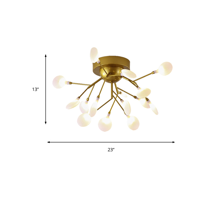 Modern Creative Gold Ceiling Fixture Plant Shape Multi-Head Metal Semi Flush Ceiling Light for Hotel Clearhalo 'Ceiling Lights' 'Close To Ceiling Lights' 'Close to ceiling' 'Glass shade' 'Glass' 'Semi-flushmount' Lighting' 173273