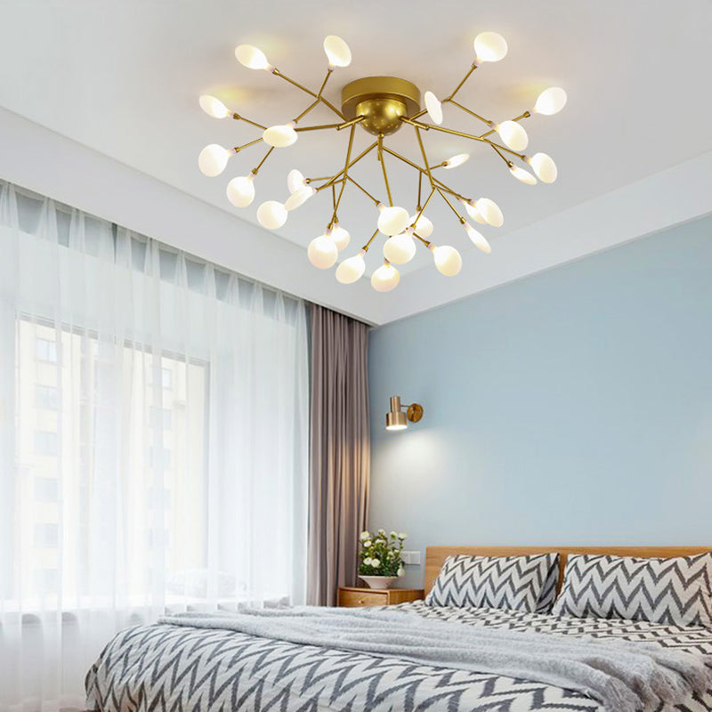 Modern Creative Gold Ceiling Fixture Plant Shape Multi-Head Metal Semi Flush Ceiling Light for Hotel 27 Gold Clearhalo 'Ceiling Lights' 'Close To Ceiling Lights' 'Close to ceiling' 'Glass shade' 'Glass' 'Semi-flushmount' Lighting' 173274