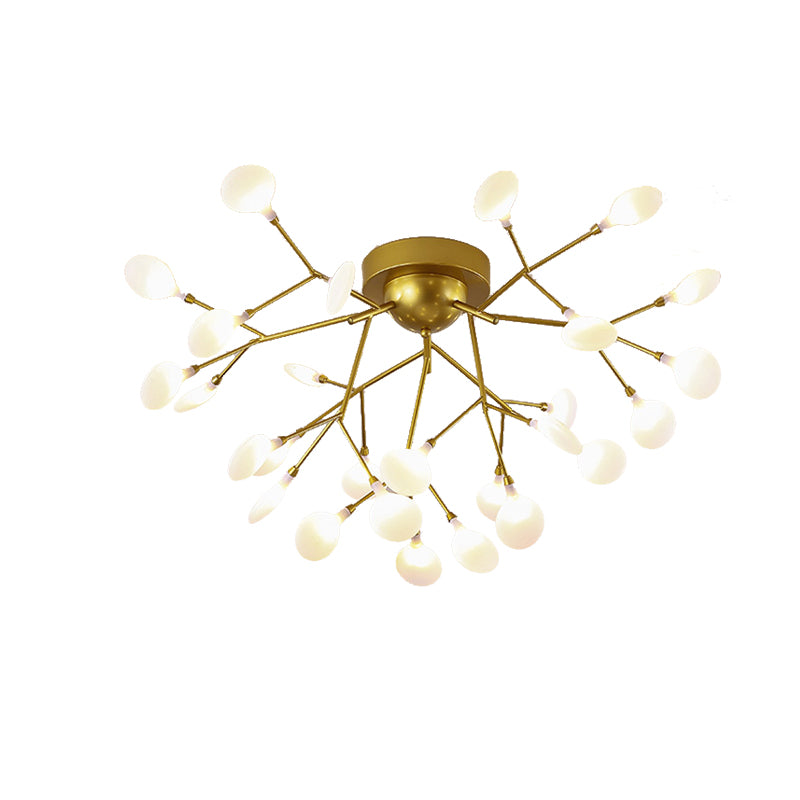 Modern Creative Gold Ceiling Fixture Plant Shape Multi-Head Metal Semi Flush Ceiling Light for Hotel Clearhalo 'Ceiling Lights' 'Close To Ceiling Lights' 'Close to ceiling' 'Glass shade' 'Glass' 'Semi-flushmount' Lighting' 173275