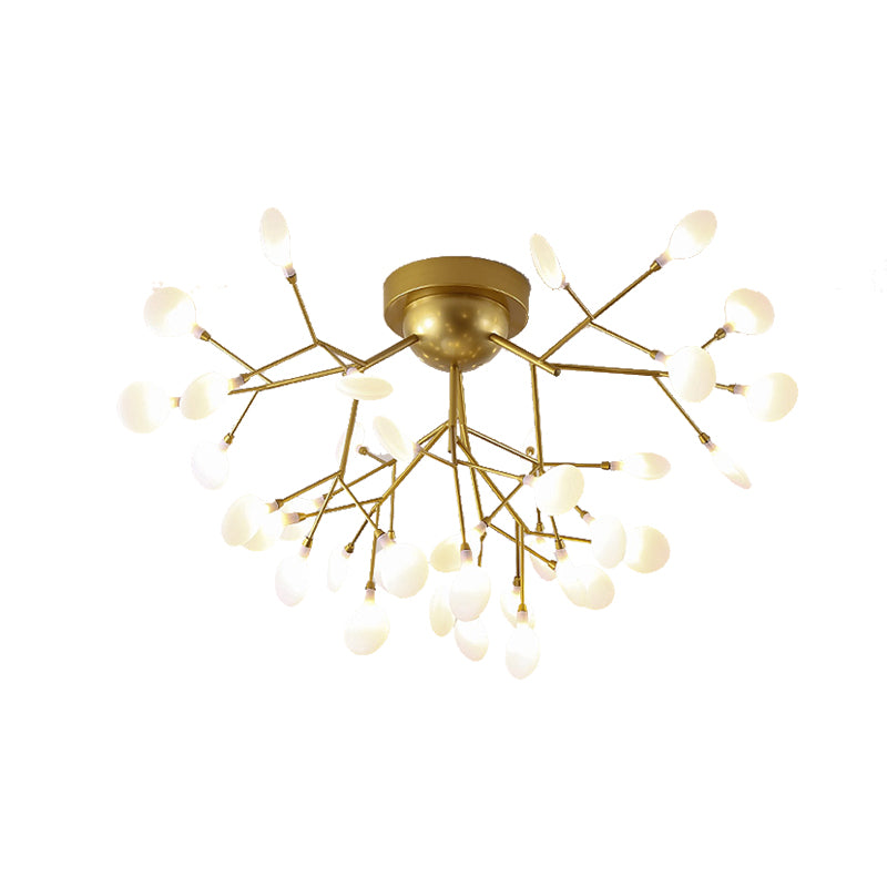 Modern Creative Gold Ceiling Fixture Plant Shape Multi-Head Metal Semi Flush Ceiling Light for Hotel Clearhalo 'Ceiling Lights' 'Close To Ceiling Lights' 'Close to ceiling' 'Glass shade' 'Glass' 'Semi-flushmount' Lighting' 173278