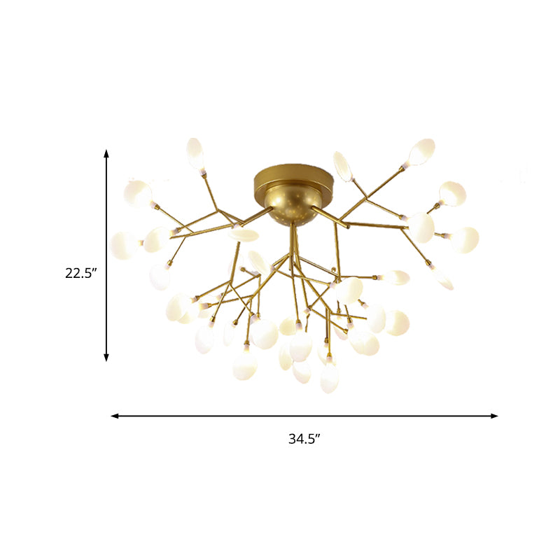 Modern Creative Gold Ceiling Fixture Plant Shape Multi-Head Metal Semi Flush Ceiling Light for Hotel Clearhalo 'Ceiling Lights' 'Close To Ceiling Lights' 'Close to ceiling' 'Glass shade' 'Glass' 'Semi-flushmount' Lighting' 173279