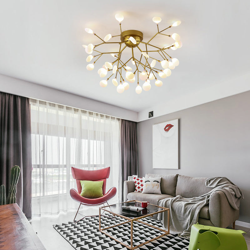 Modern Creative Gold Ceiling Fixture Plant Shape Multi-Head Metal Semi Flush Ceiling Light for Hotel 45 Gold Clearhalo 'Ceiling Lights' 'Close To Ceiling Lights' 'Close to ceiling' 'Glass shade' 'Glass' 'Semi-flushmount' Lighting' 173280