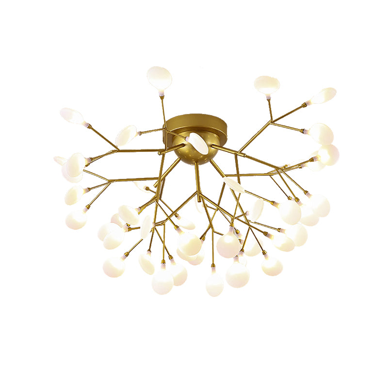 Modern Creative Gold Ceiling Fixture Plant Shape Multi-Head Metal Semi Flush Ceiling Light for Hotel Clearhalo 'Ceiling Lights' 'Close To Ceiling Lights' 'Close to ceiling' 'Glass shade' 'Glass' 'Semi-flushmount' Lighting' 173281