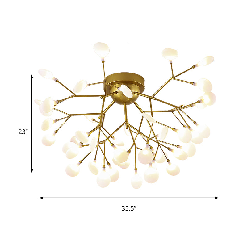Modern Creative Gold Ceiling Fixture Plant Shape Multi-Head Metal Semi Flush Ceiling Light for Hotel Clearhalo 'Ceiling Lights' 'Close To Ceiling Lights' 'Close to ceiling' 'Glass shade' 'Glass' 'Semi-flushmount' Lighting' 173282