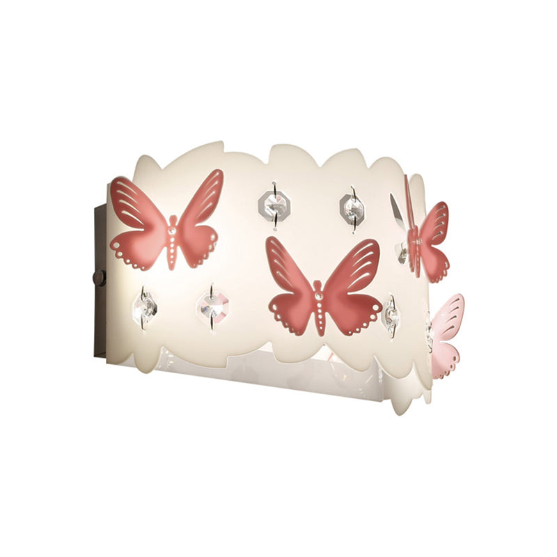 Girls Bedroom Wall Sconce with Etched Pink Butterfly Metal Romantic White Wall Lamp Clearhalo 'Wall Lamps & Sconces' 'Wall Lights' Lighting' 173351