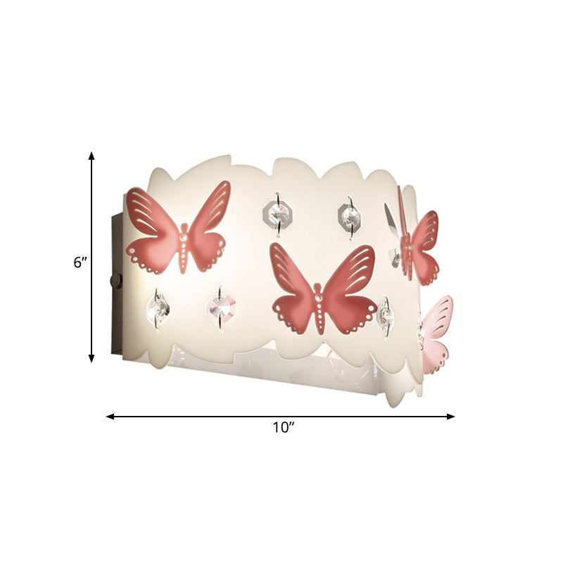 Girls Bedroom Wall Sconce with Etched Pink Butterfly Metal Romantic White Wall Lamp Clearhalo 'Wall Lamps & Sconces' 'Wall Lights' Lighting' 173352