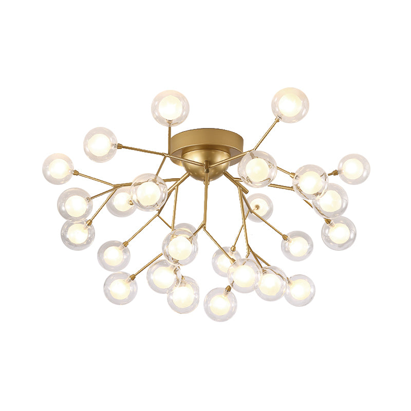 Multi-head Plant Semi Ceiling Mount Light Romantic Metal Glass Ceiling Lamp in Gold for Hotel Clearhalo 'Ceiling Lights' 'Close To Ceiling Lights' 'Close to ceiling' 'Glass shade' 'Glass' 'Semi-flushmount' Lighting' 173363