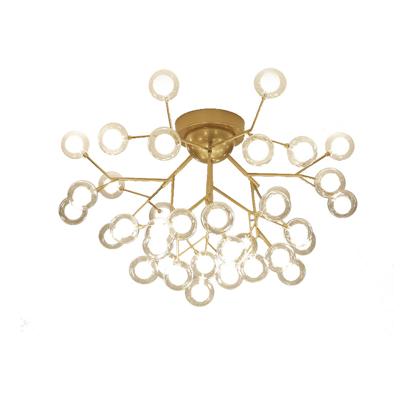 Multi-head Plant Semi Ceiling Mount Light Romantic Metal Glass Ceiling Lamp in Gold for Hotel Clearhalo 'Ceiling Lights' 'Close To Ceiling Lights' 'Close to ceiling' 'Glass shade' 'Glass' 'Semi-flushmount' Lighting' 173366