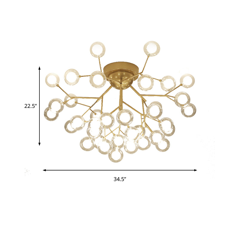 Multi-head Plant Semi Ceiling Mount Light Romantic Metal Glass Ceiling Lamp in Gold for Hotel Clearhalo 'Ceiling Lights' 'Close To Ceiling Lights' 'Close to ceiling' 'Glass shade' 'Glass' 'Semi-flushmount' Lighting' 173367