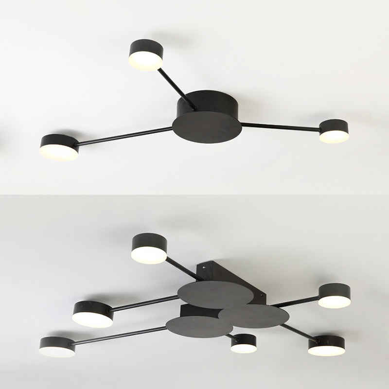 Linear Child Bedroom Semi Flush Ceiling Light with Drum Shade Metal Modern Ceiling Lamp in Black Clearhalo 'Ceiling Lights' 'Close To Ceiling Lights' 'Close to ceiling' 'Semi-flushmount' Lighting' 173412