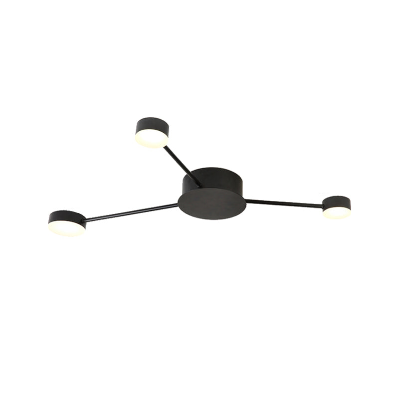 Linear Child Bedroom Semi Flush Ceiling Light with Drum Shade Metal Modern Ceiling Lamp in Black Clearhalo 'Ceiling Lights' 'Close To Ceiling Lights' 'Close to ceiling' 'Semi-flushmount' Lighting' 173414