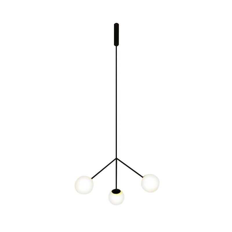 Simple Style 3 Heads Chandelier Lighting with Glass Shade Black Finish Globe Hanging Lamp for Dining Room Clearhalo 'Ceiling Lights' 'Chandeliers' 'Modern Chandeliers' 'Modern' Lighting' 173431