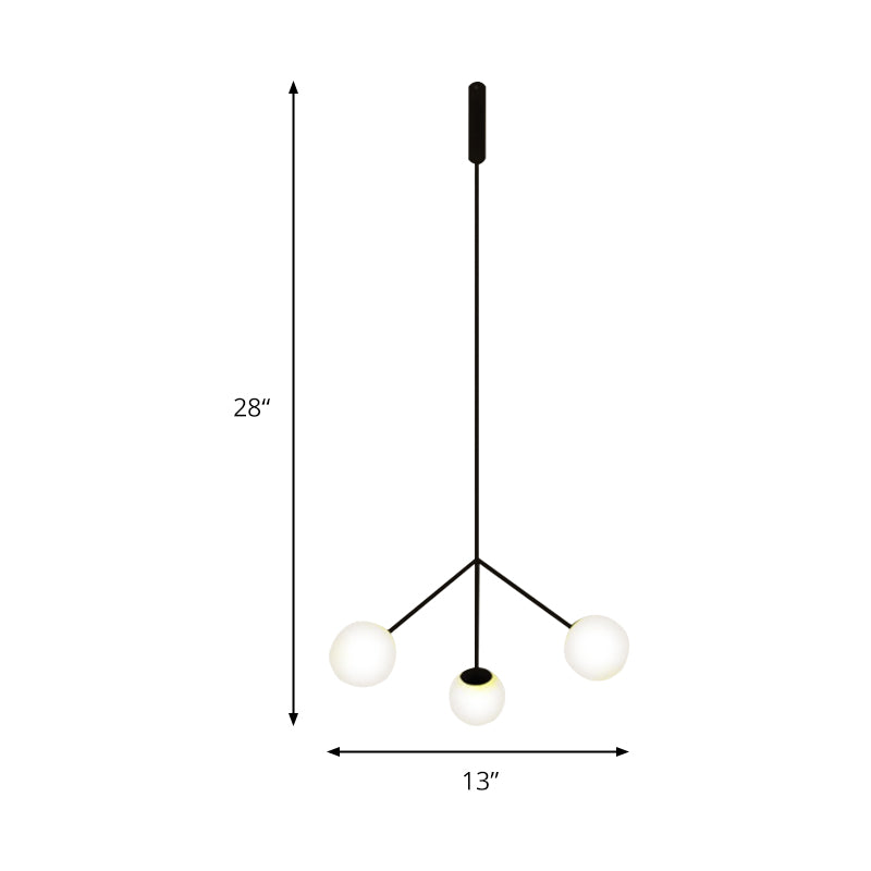 Simple Style 3 Heads Chandelier Lighting with Glass Shade Black Finish Globe Hanging Lamp for Dining Room Clearhalo 'Ceiling Lights' 'Chandeliers' 'Modern Chandeliers' 'Modern' Lighting' 173432