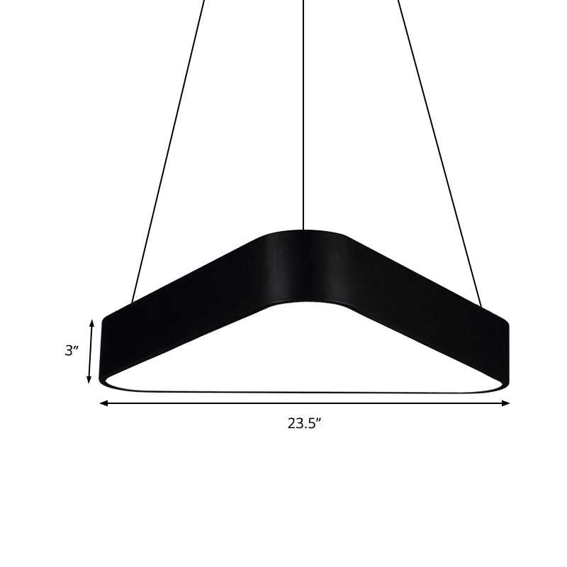 18"/23.5" Long Metal Triangle Suspension Lighting Modern Led White/Black/Silver Hanging Lamp in White/Warm Light Clearhalo 'Ceiling Lights' 'Modern Pendants' 'Modern' 'Pendant Lights' 'Pendants' Lighting' 173465