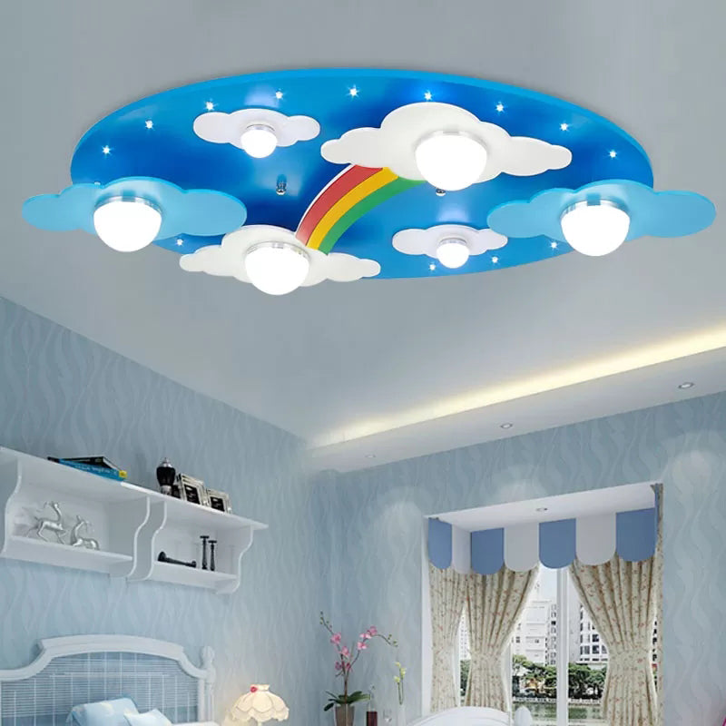 Cloud Rainbow Kids Bedroom Ceiling Lamp Metal Cartoon Flush Mount Light in Blue Blue Clearhalo 'Ceiling Lights' 'Close To Ceiling Lights' 'Close to ceiling' 'Flush mount' Lighting' 173521