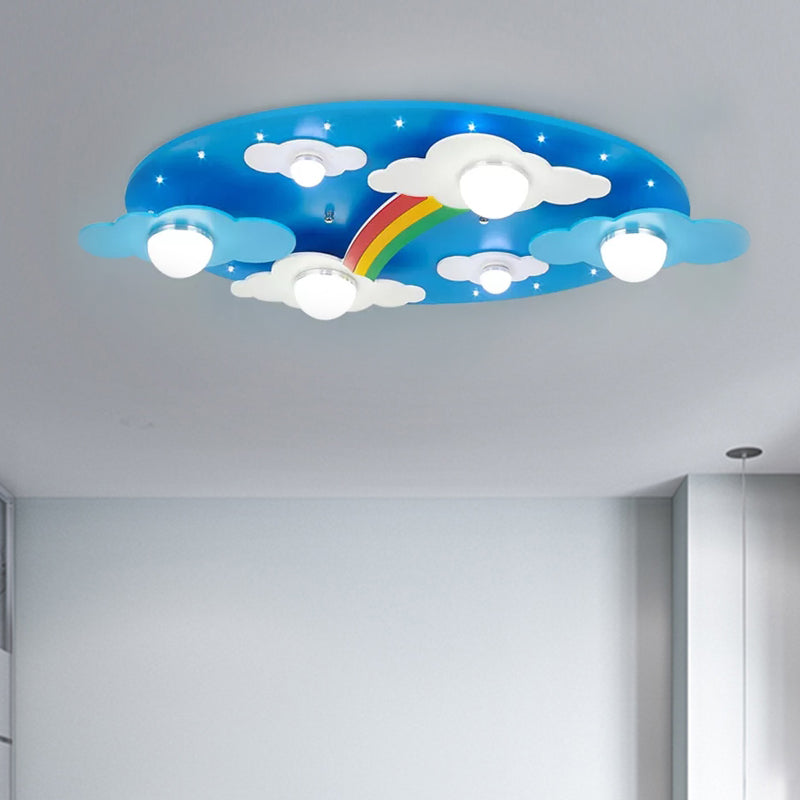 Cloud Rainbow Kids Bedroom Ceiling Lamp Metal Cartoon Flush Mount Light in Blue Clearhalo 'Ceiling Lights' 'Close To Ceiling Lights' 'Close to ceiling' 'Flush mount' Lighting' 173522