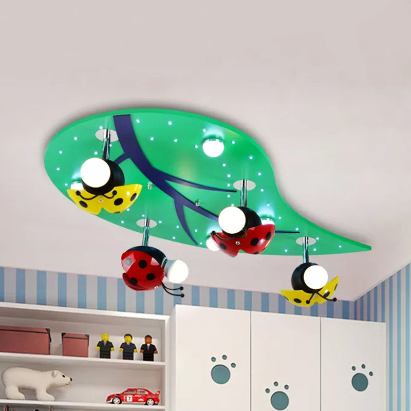 Wood Tree Ceiling Light with Ladybug Game Room Modern Flush Mount Light in Green Clearhalo 'Ceiling Lights' 'Close To Ceiling Lights' 'Close to ceiling' 'Flush mount' Lighting' 173536