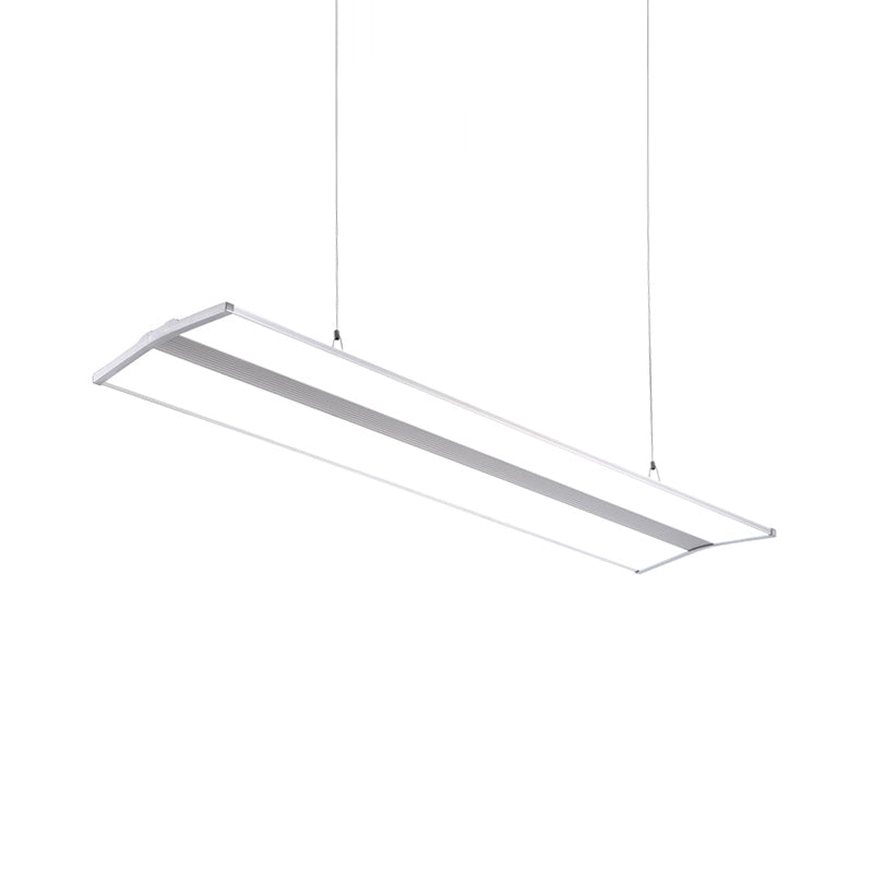 Rectangular Pendant Lighting Modern Metal Led 23.5"/47" Wide Silver Hanging Ceiling Lamp Kit with White Acrylic Diffuser Clearhalo 'Ceiling Lights' 'Modern Pendants' 'Modern' 'Pendant Lights' 'Pendants' Lighting' 173560