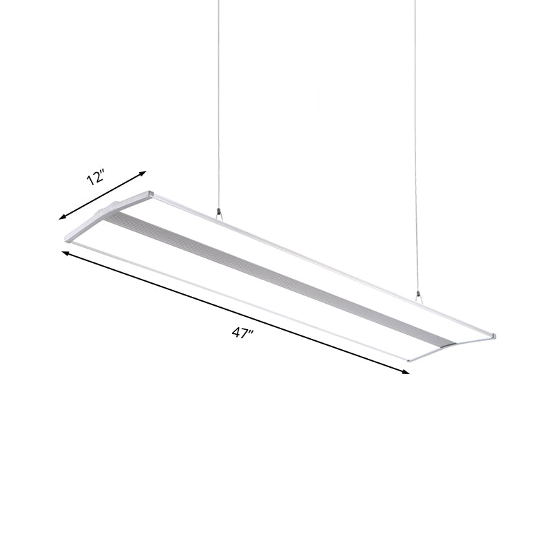 Rectangular Pendant Lighting Modern Metal Led 23.5"/47" Wide Silver Hanging Ceiling Lamp Kit with White Acrylic Diffuser Clearhalo 'Ceiling Lights' 'Modern Pendants' 'Modern' 'Pendant Lights' 'Pendants' Lighting' 173562