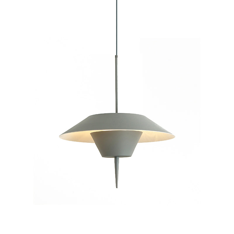 Grey/White/Pink Cone Hanging Ceiling Light Modern 1 Light Metal Drop Pendant with Inverted Conical Insert, 12"/16"W Clearhalo 'Ceiling Lights' 'Modern Pendants' 'Modern' 'Pendant Lights' 'Pendants' Lighting' 173582