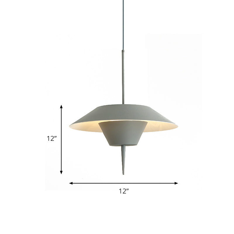 Grey/White/Pink Cone Hanging Ceiling Light Modern 1 Light Metal Drop Pendant with Inverted Conical Insert, 12"/16"W Clearhalo 'Ceiling Lights' 'Modern Pendants' 'Modern' 'Pendant Lights' 'Pendants' Lighting' 173583