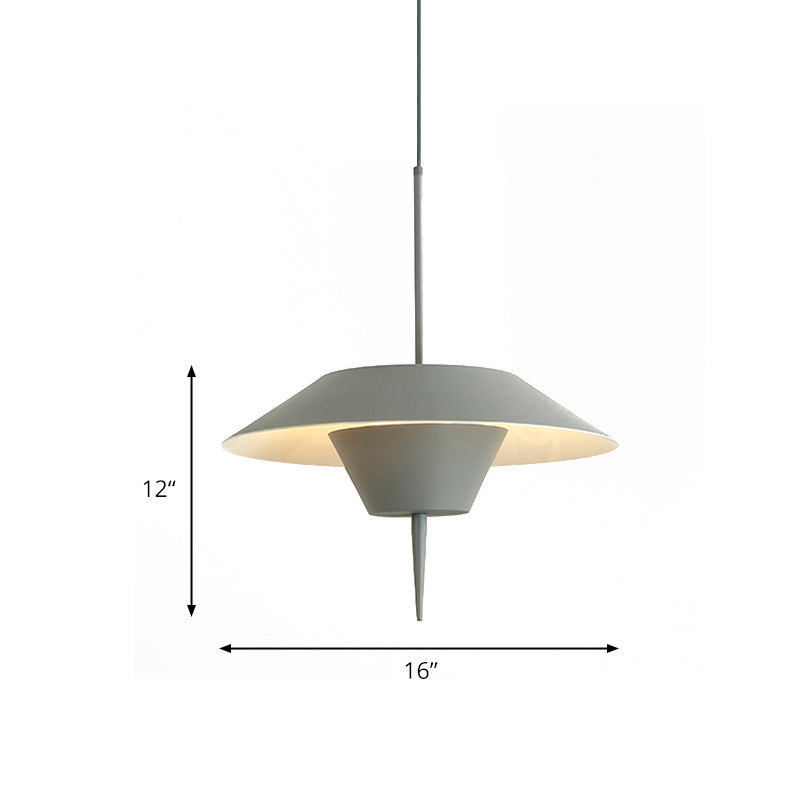 Grey/White/Pink Cone Hanging Ceiling Light Modern 1 Light Metal Drop Pendant with Inverted Conical Insert, 12"/16"W Clearhalo 'Ceiling Lights' 'Modern Pendants' 'Modern' 'Pendant Lights' 'Pendants' Lighting' 173584