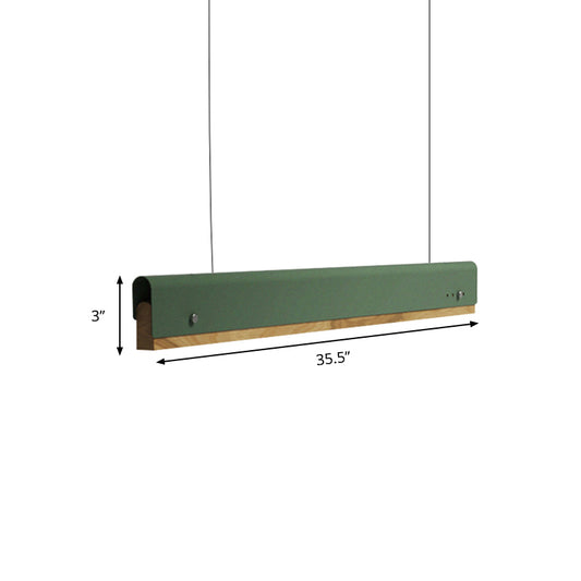 Rectangle Ceiling Pendant Light Modernism Wood and Metal 23.5"/35.5"/47" Wide 1 Light White/Pink/Yellow Hanging Lamp Kit Clearhalo 'Ceiling Lights' 'Modern Pendants' 'Modern' 'Pendant Lights' 'Pendants' Lighting' 173695