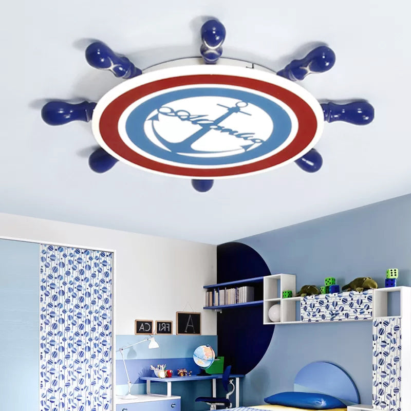 Kids Bedroom Rudder Ceiling Light with Anchor Acrylic Nautical Style Flush Light in Blue Blue Clearhalo 'Ceiling Lights' 'Close To Ceiling Lights' 'Close to ceiling' 'Flush mount' Lighting' 173761