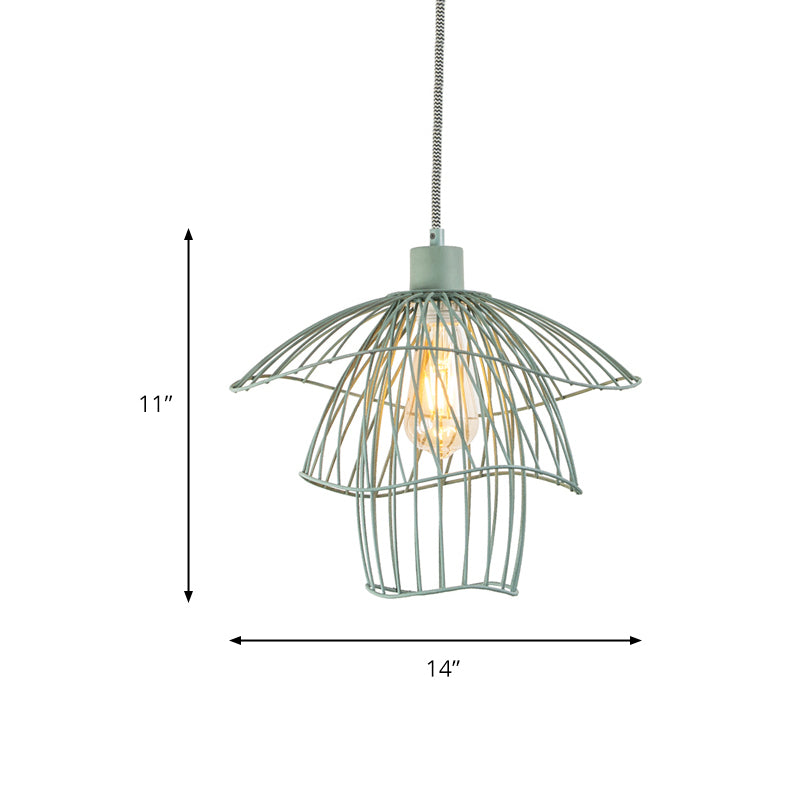 Three-Tiered Steel Cage Ceiling Light Modern Metal 1 Light Foyer Pendant Light Fixture in Black/White/Green Clearhalo 'Ceiling Lights' 'Modern Pendants' 'Modern' 'Pendant Lights' 'Pendants' Lighting' 173798