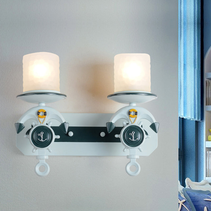 Milk Glass Cylinder Wall Light with Anchor Deco Front Door Antique Style Sconce Light in Blue 2.0 Blue Clearhalo 'Wall Lamps & Sconces' 'Wall Lights' Lighting' 173838