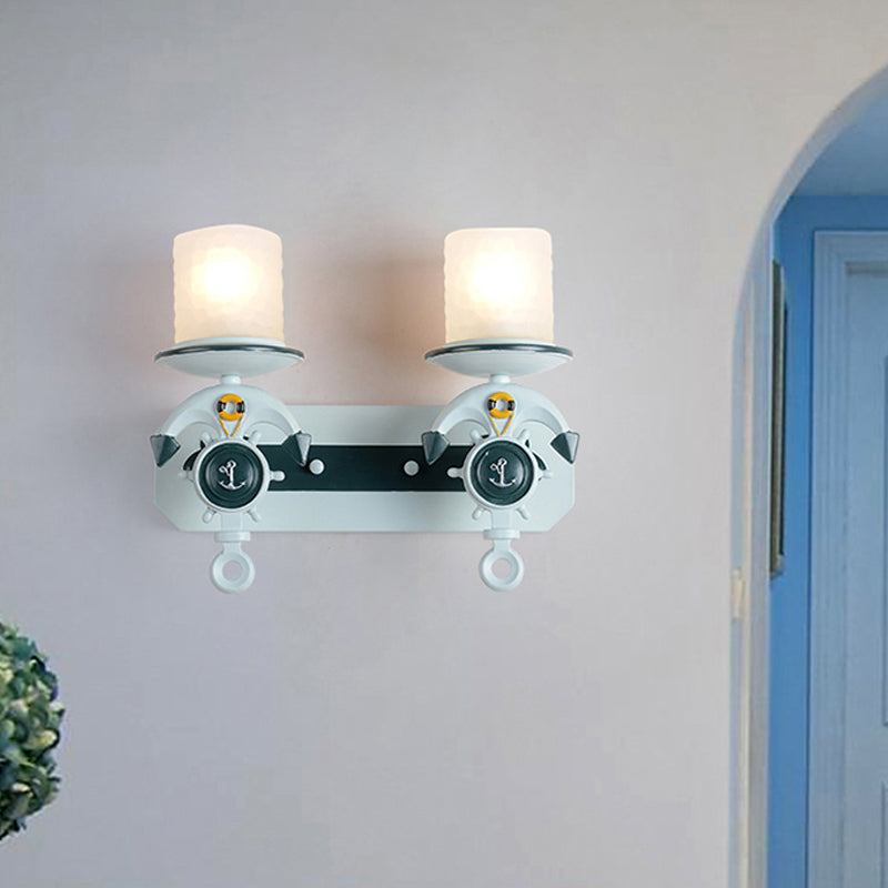 Milk Glass Cylinder Wall Light with Anchor Deco Front Door Antique Style Sconce Light in Blue Clearhalo 'Wall Lamps & Sconces' 'Wall Lights' Lighting' 173839