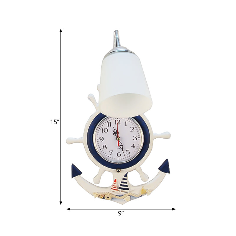 Glass Bell Sconce Light with Anchor Clock 1 Light Mediterranean Wall Lamp in White for Hotel Clearhalo 'Wall Lamps & Sconces' 'Wall Lights' Lighting' 173846