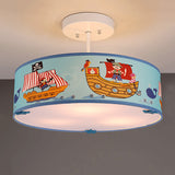 Kindergarten Drum Semi Flushmount Light Acrylic 3 Lights Blue Ceiling Light with Ship Clearhalo 'Ceiling Lights' 'Close To Ceiling Lights' 'Close to ceiling' 'Semi-flushmount' Lighting' 173860