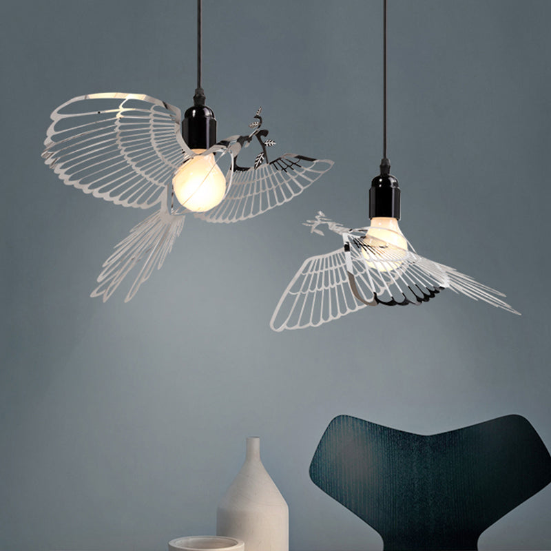 Flying Bird Shade Pendant Lighting Rustic Retro Metal 1 Light Silver Suspended Pendant Light for Bar Clearhalo 'Ceiling Lights' 'Modern Pendants' 'Modern' 'Pendant Lights' 'Pendants' Lighting' 173875