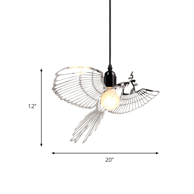 Flying Bird Shade Pendant Lighting Rustic Retro Metal 1 Light Silver Suspended Pendant Light for Bar Clearhalo 'Ceiling Lights' 'Modern Pendants' 'Modern' 'Pendant Lights' 'Pendants' Lighting' 173877