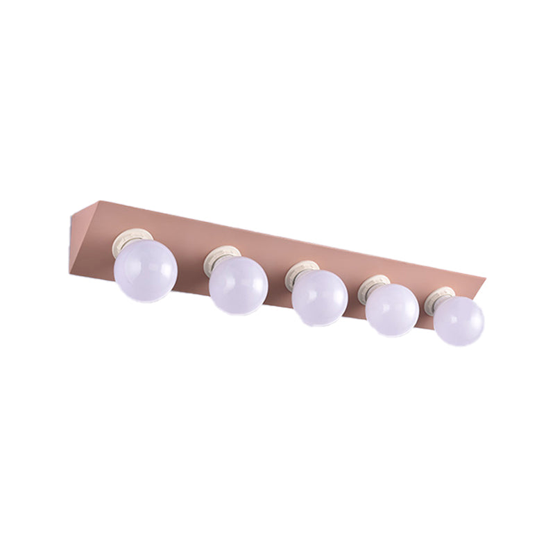 Metal Linear Vanity Sconce Light with Bare Bulb Macaron Style 5 Lights Wall Sconce in Pink/Yellow Clearhalo 'Cast Iron' 'Glass' 'Industrial' 'Modern wall lights' 'Modern' 'Tiffany' 'Traditional wall lights' 'Vanity Lights' 'Wall Lights' Lighting' 173890