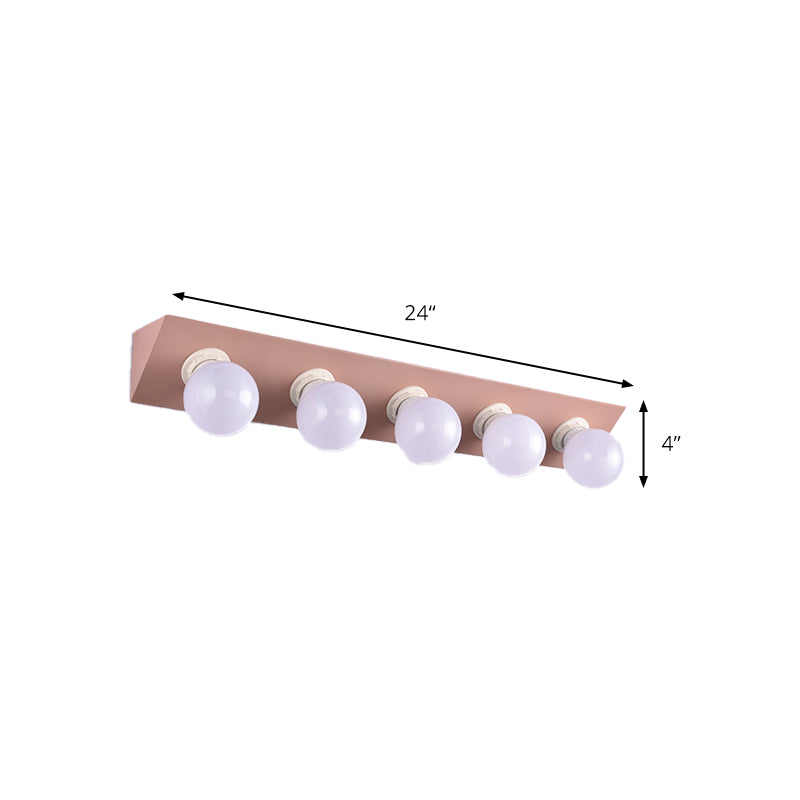 Metal Linear Vanity Sconce Light with Bare Bulb Macaron Style 5 Lights Wall Sconce in Pink/Yellow Clearhalo 'Cast Iron' 'Glass' 'Industrial' 'Modern wall lights' 'Modern' 'Tiffany' 'Traditional wall lights' 'Vanity Lights' 'Wall Lights' Lighting' 173891