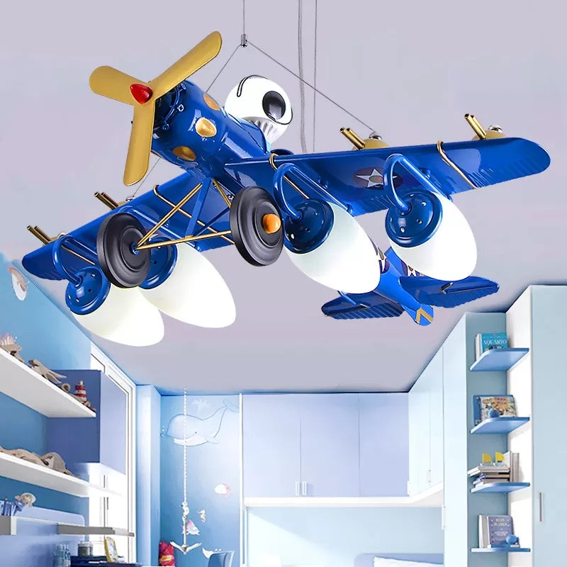Cool Fighter Airplane Pendant Light Metal 5 Lights Pendant Lamp for Kindergarten Bedroom Blue Clearhalo 'Ceiling Lights' 'Chandeliers' Lighting' options 17390_9665373e-24aa-44fb-a568-3aa322121c4a