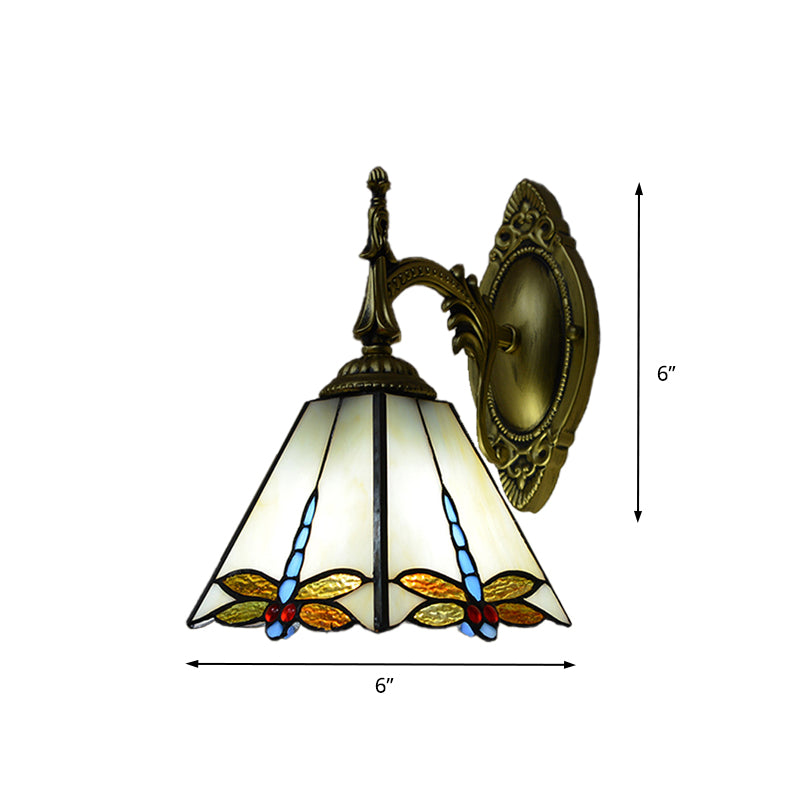 Lodge Dragonfly Wall Sconce Lighting Stained Glass 1 Light Decorative Wall Mount Lamp Clearhalo 'Modern wall lights' 'Modern' 'Wall Lamps & Sconces' 'Wall Lights' Lighting' 174064