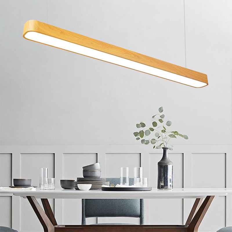 Elongated Oval Hanging Lighting Modern Led 4"/8"/12" Wide Wood Deep Grain/Light Grain Ceiling Pendant Light in White/Warm/Natural Light Light Wood Clearhalo 'Ceiling Lights' 'Modern Pendants' 'Modern' 'Pendant Lights' 'Pendants' Lighting' 174091