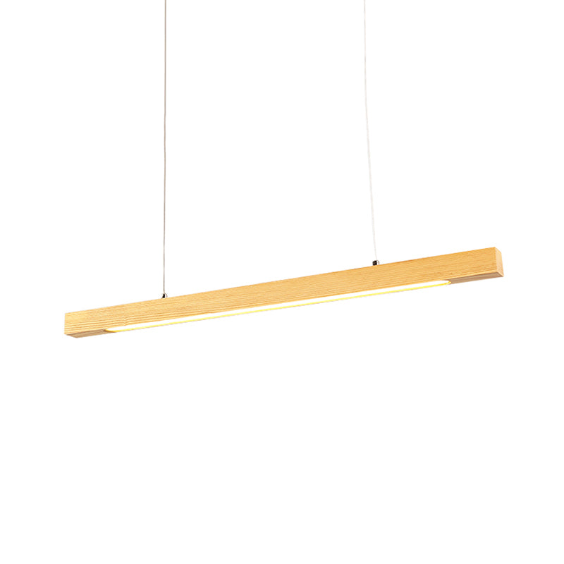 Linear LED Pendant Modern Japanese Style Wood Single Light Beige Ceiling Lamp in Warm/White Light for Dining Room Clearhalo 'Ceiling Lights' 'Pendant Lights' 'Pendants' Lighting' 174108