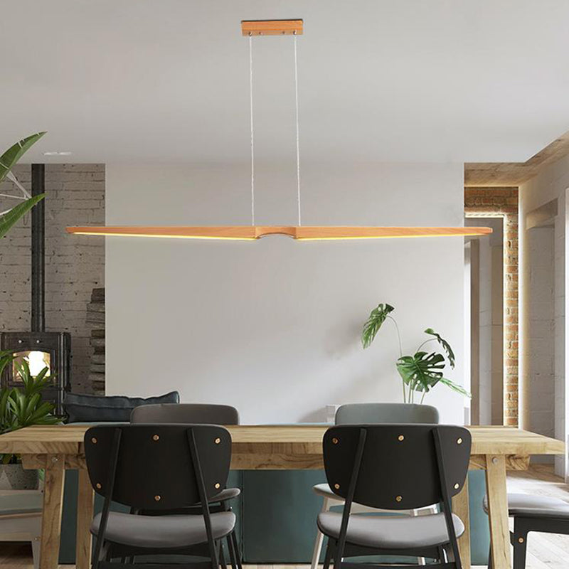 Modern Linear Wooden Pendant Lighting Single Light LED Hanging Ceiling Light Fixture for Office Clearhalo 'Ceiling Lights' 'Pendant Lights' 'Pendants' Lighting' 174211