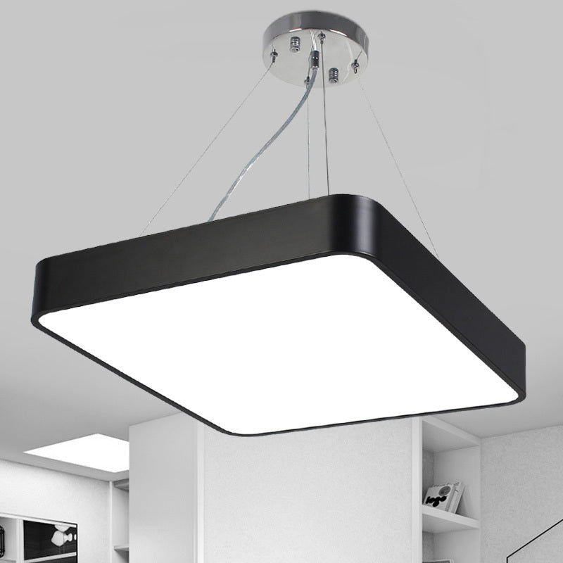 14"/18"/23.5" Wide Metal Square Pendant Lighting Modern Led Black/Silver Ceiling Lamp Fixture with Recessed Diffuser Black Clearhalo 'Ceiling Lights' 'Modern Pendants' 'Modern' 'Pendant Lights' 'Pendants' Lighting' 174240