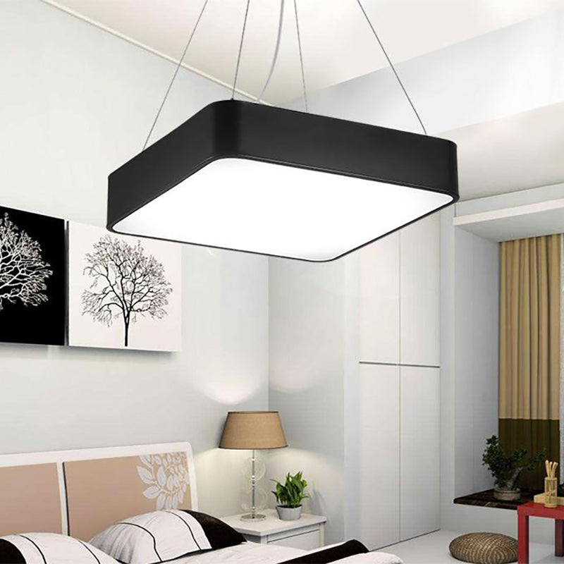 14"/18"/23.5" Wide Metal Square Pendant Lighting Modern Led Black/Silver Ceiling Lamp Fixture with Recessed Diffuser Clearhalo 'Ceiling Lights' 'Modern Pendants' 'Modern' 'Pendant Lights' 'Pendants' Lighting' 174241