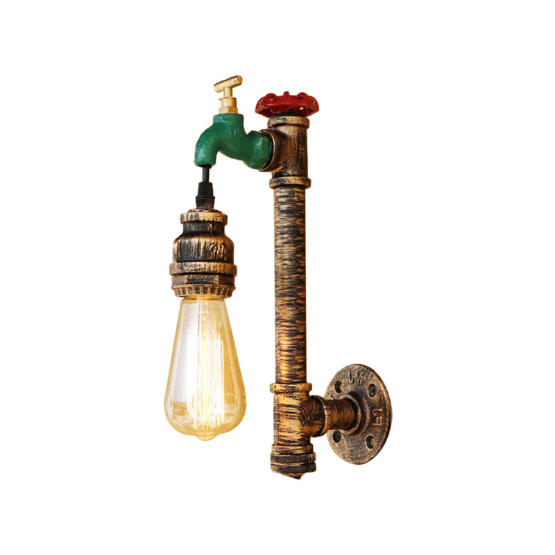 1 Light Water Tap Wall Light with Pipe Vintage Antique Brass Metal Wall Sconce Lighting for Corridor Clearhalo 'Art deco wall lights' 'Cast Iron' 'Glass' 'Industrial wall lights' 'Industrial' 'Middle century wall lights' 'Modern' 'Rustic wall lights' 'Tiffany' 'Traditional wall lights' 'Wall Lamps & Sconces' 'Wall Lights' Lighting' 174368